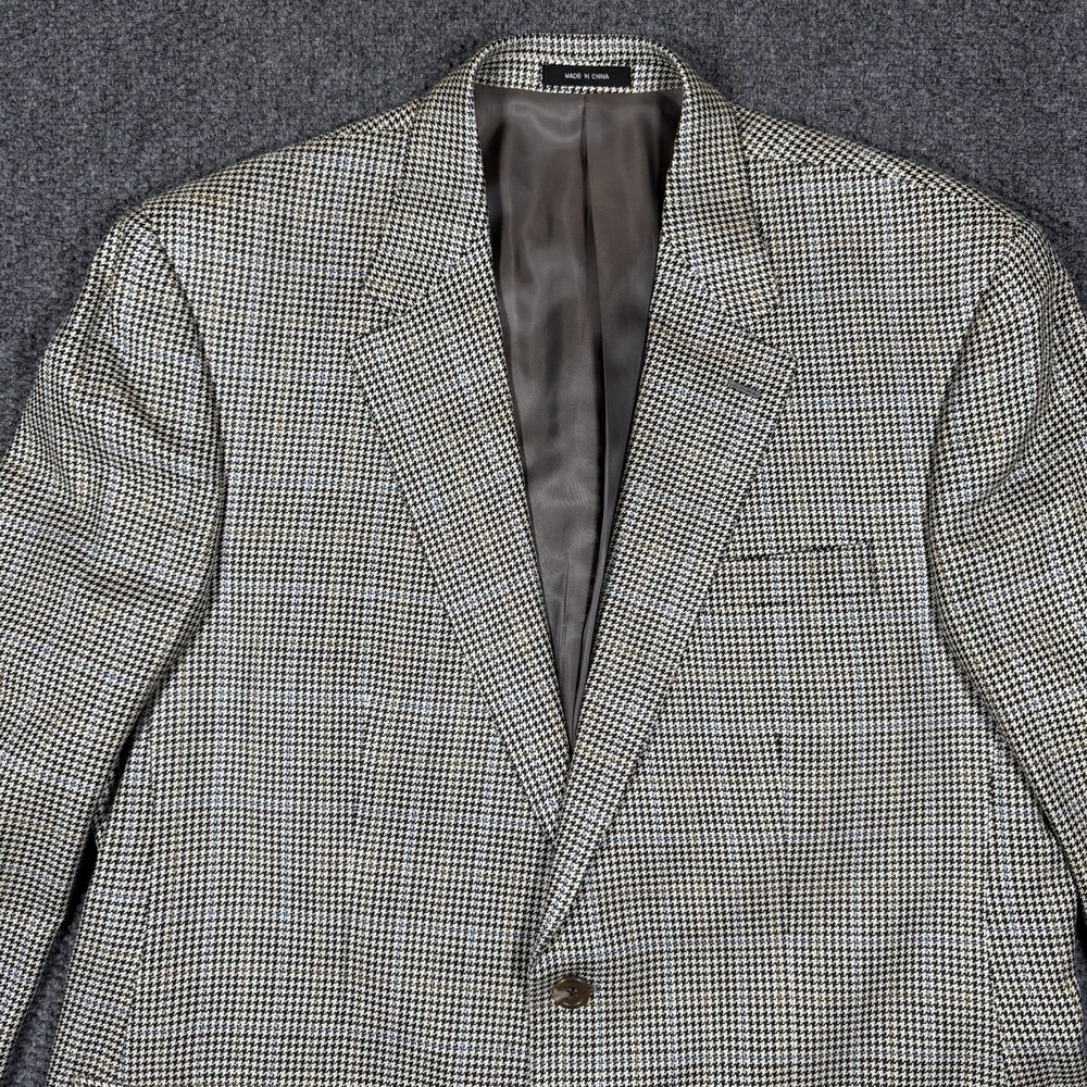 Chaps Mens 100% Silk Light Brown Beige Houndstooth Blazer Sport Jacket Mens‎ 44L